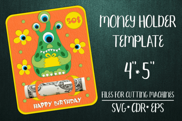 Monster Birthday Card Money Holder 3D SVG Shapes