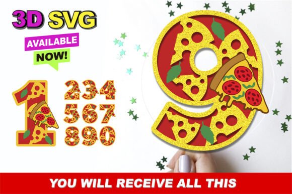 Pizza Party Numbers: 3D SVG Shapes for Sellers