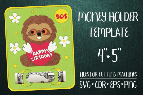 Sloth Birthday Card Money Holder: 3D SVG Shadow Box